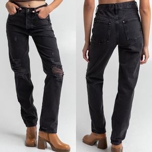 FREE PEOPLE We The Free The Lasso High‎ Waist Straight Leg Jeans Washed Black 27